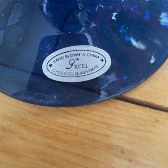 Cys Excel Blue Carnival Glass Hand Blown Vase - Picture 2 of 5